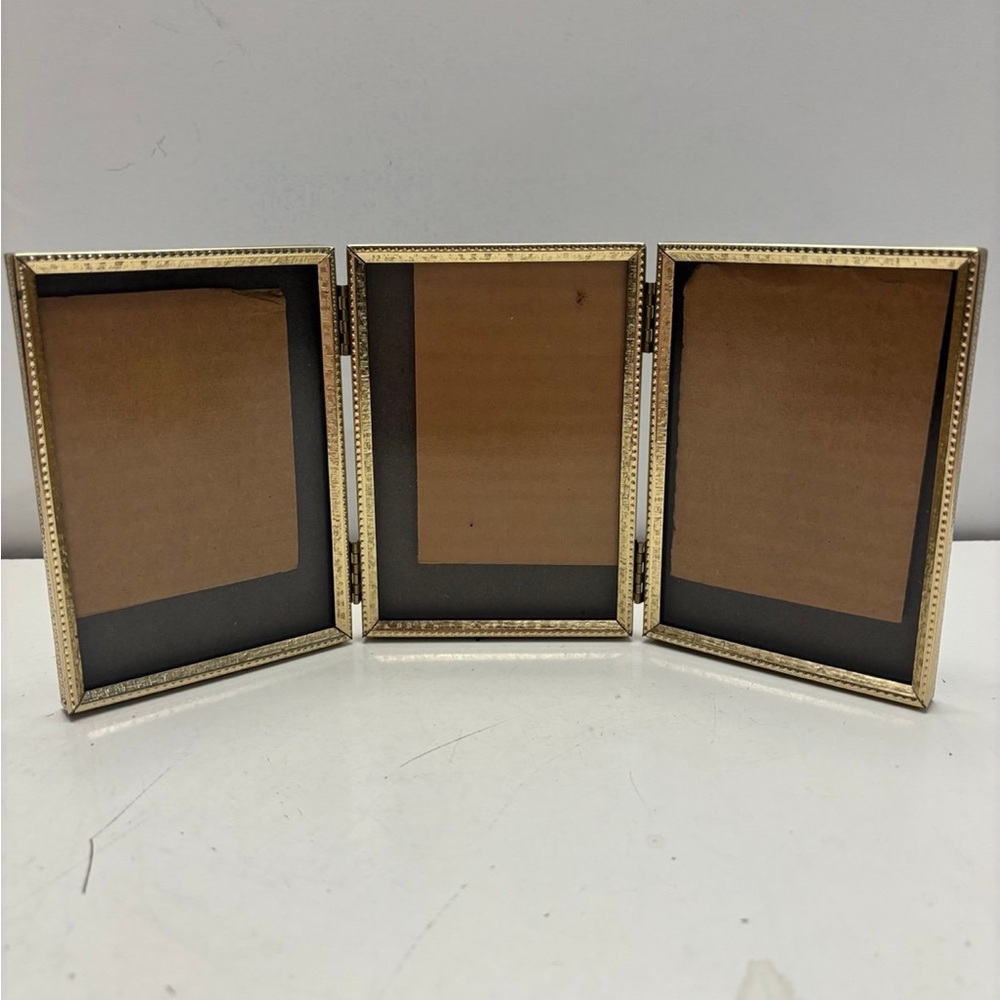 Vintage gold tone Trifold 3 photo frames